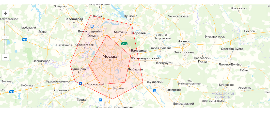 Карта областей доставки